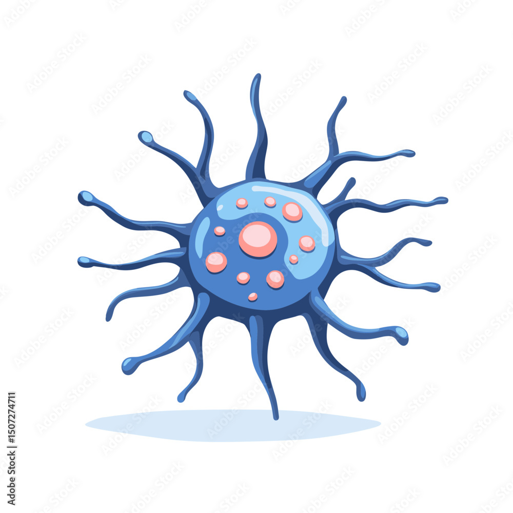 Obraz premium Pixel Art Style Blue Virus Cell with Pink Spots on a White Background Microscopic Detailed View