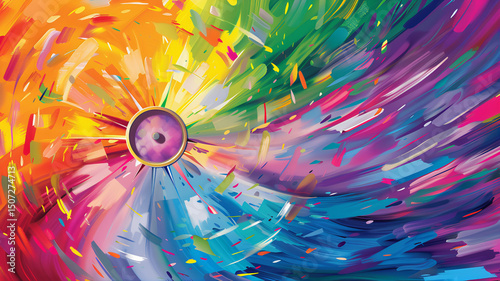 Colorful game show props confetti swirling wheel of fortune, casino roulette  roulette wheel gives lucky chance feeling against colorful vibrant watercolor clip art background

