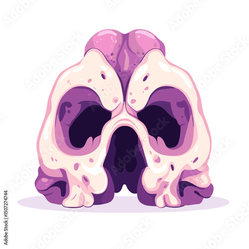 Pixel Art Skull in Pale Purple and White Palette Detailed Bone Structure Graphic Design on White Background
