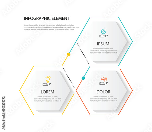 Modern design template infographic with 3 step line hexagon style. Vector diagram concept suitable for business information and web presentation.