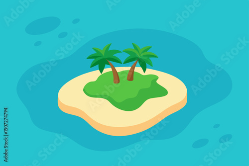 Tropical island paradise with a lone palm tree on a sandy beach