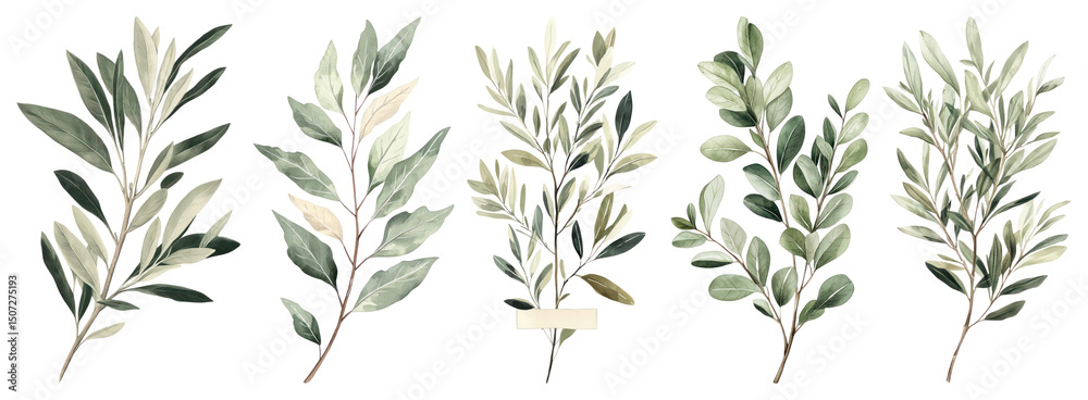 Fototapeta premium PNG Elegant botanical leaf illustrations, element set on transparent background