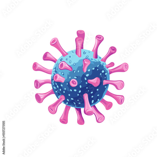 Pixelated Render of a Bluish Viral Microbe with Pink Spikes on a White Backdrop Represents Infectious Disease
