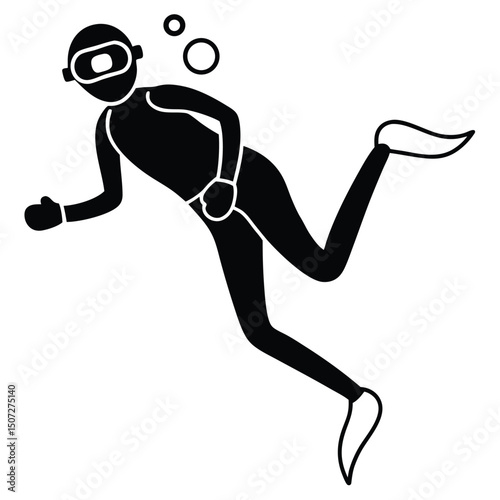 Underwater Diving Silhouette Vector Illustration A Diver's Graceful Descent into the Ocean Depths