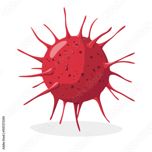 Red Spiky Virus Particle on White Background Illustrative Medical Concept