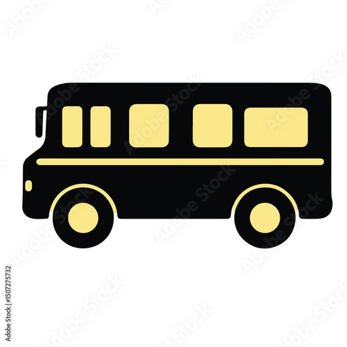 Simple black and yellow bus icon illustration