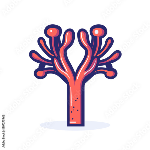Stylized Coral Algae Vector Illustration in Pink and Blue on White Background