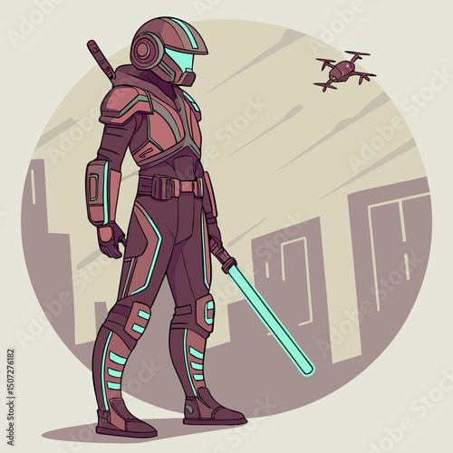 vector illustration of a warrior, cartoon, illustration, vector, soldier, knight, warrior, sword, people, helmet, boy, sport, drawing, medieval, hero, child, woman, art