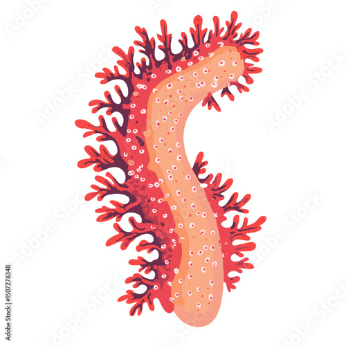 Stylized Red Coral Branch with Light Peach Accents Isolated on a White Background for Marine Themed Decorations and Aquatic Illustrations