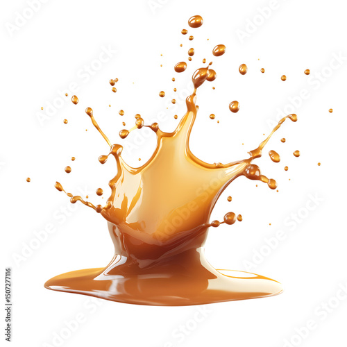 Caramel liquid splash crown design element isolated on transparent background