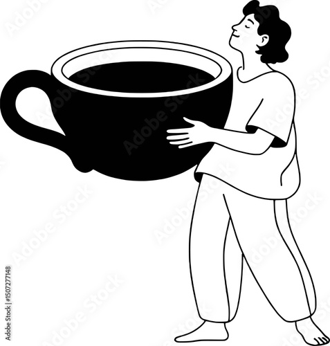 Person carrying a giant mug of coffee