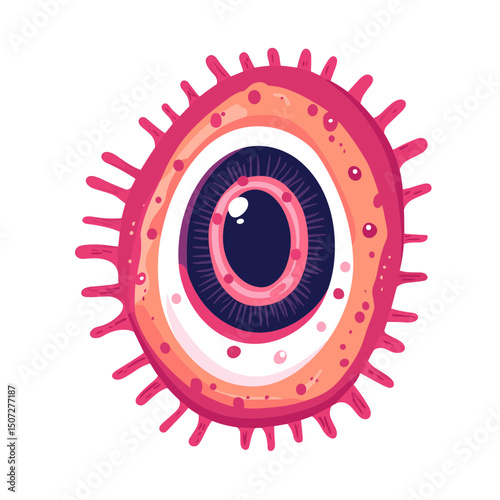 Whimsical Cartoon Eye with Pink Spikes and Purple Iris Isolated on White Background Anomaly