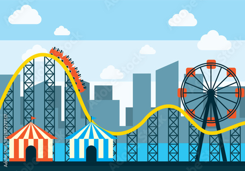 Thrilling rollercoaster ride vector illustration