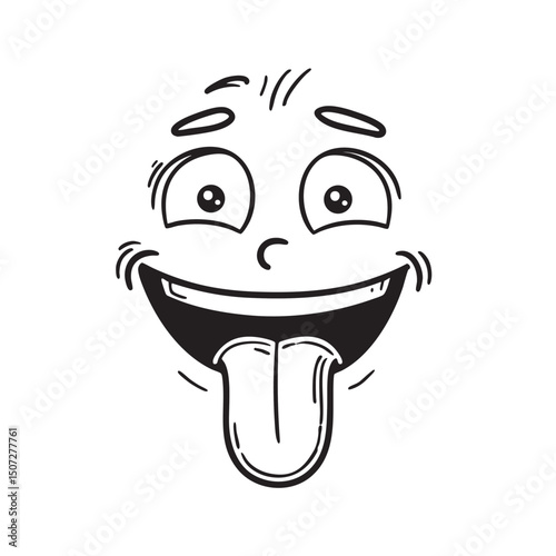 A tongue sticking out from a laughing face sketch