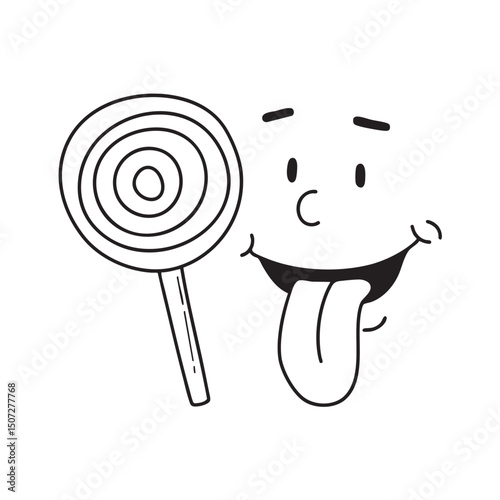 A tongue sticking out beside a lollipop candy