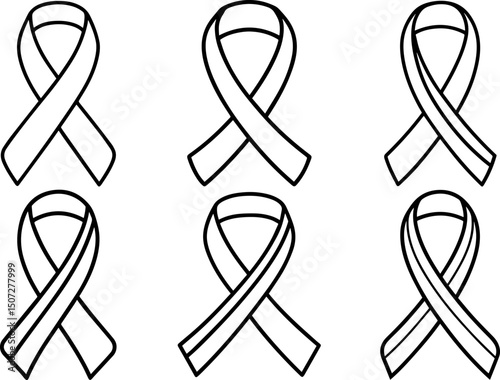 Set of awareness ribbon outline vector illustration simple design, line art