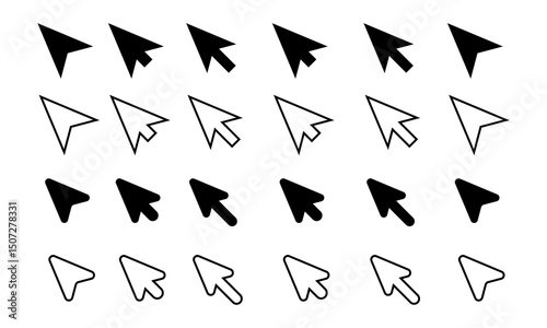 Computer mouse click cursor Gray arrow icons set . Cursor icon. Vector illustration. Mouse click cursor collection.
