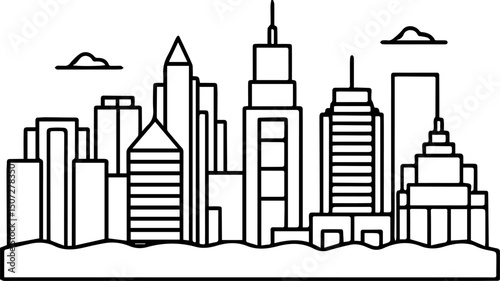 city skyline outline vector illustration line art