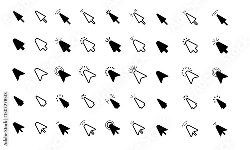 Computer mouse click cursor Gray arrow icons set . Cursor icon. Vector illustration. Mouse click cursor collection.