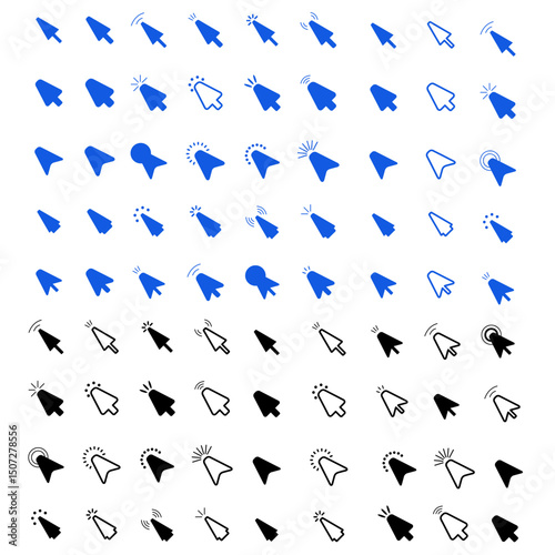 Computer mouse click cursor Gray arrow icons set . Cursor icon. Vector illustration. Mouse click cursor collection.