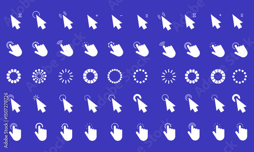 Computer mouse click cursor Gray arrow icons set . Cursor icon. Vector illustration. Mouse click cursor collection.