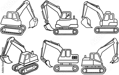 Set of excavator line art vector illustration	simple design