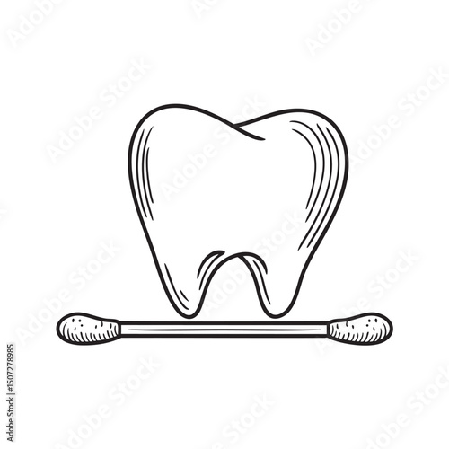 A tooth resting beside a cotton swab on the table