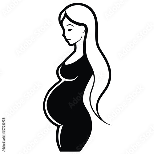 Vector Illustration of a Pregnant Woman Expectant Mother Silhouette, Pregnancy Concept, Motherhood, Childbirth, Baby