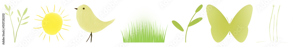 Obraz premium PNG Nature icons springtime collection, element set on transparent background