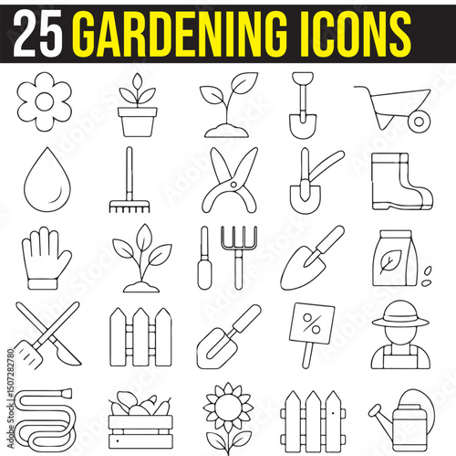 Gardening, Nursery and Growing Line Art Vector Icons With Editable Stroke. Pixel Perfect, Growing Icons Set. Landscaping
