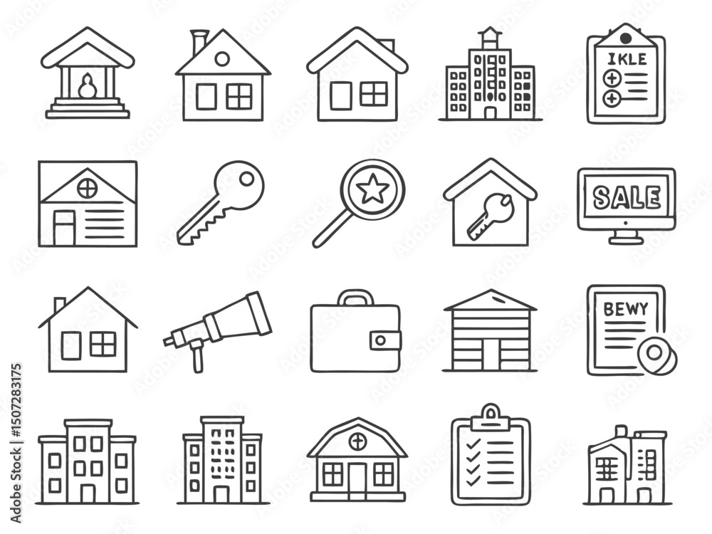 Fototapeta premium Real Estate Icon Set – Simple Line Art for Property, Housing, and Marketing