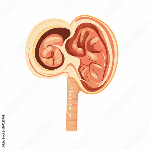 Detailed Human Kidney Cross Section Anatomy Illustration Internal Organ Diagram with White Background Medical Science Concept