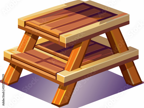 A high-quality vector of a small wooden step stool with two levels, isolated on white background
