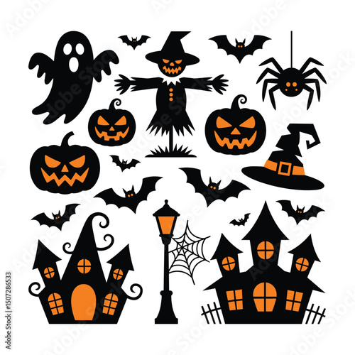 Halloween witch silhouette set ,vector element bundle