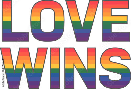 Bold love wins typography with rainbow palette expressing equality love and freedom during pride month events