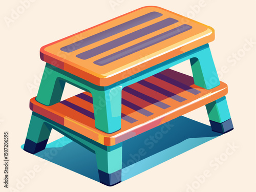 A clean vector of a plastic step stool with non-slip surface, compact and sturdy, placed alone