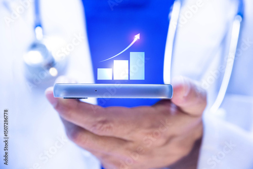 mano, medico, dottore, telefono, applicazione, salute, sanità, frecce, crescita, incremento, progresso, guarigione