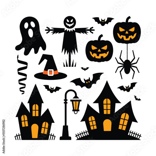 Halloween witch silhouette set ,vector element bundle
