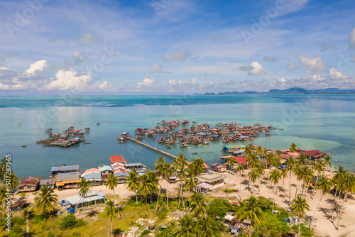 Aerial view at the Omadal island, Semporna Sabah, Malaysia.