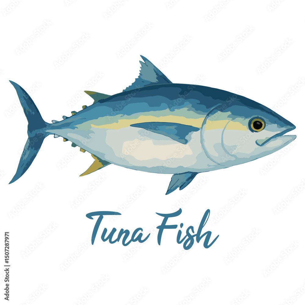 Obraz premium fresh tuna fish in watercolor illustration style, isolated vector on white background