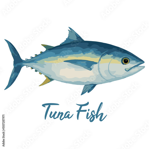 fresh tuna fish in watercolor illustration style, isolated vector on white background