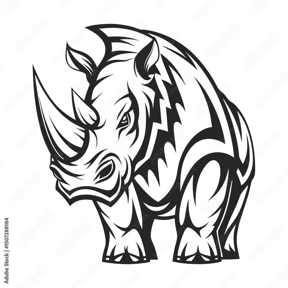 Obraz premium monochrome-rhino-mascot---strong--bold-lines--trib.eps