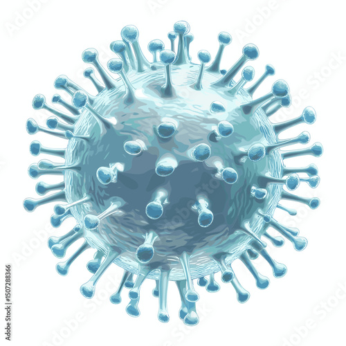 Detailed Microscopic Virus Cell Illustration Isolated on White Background for Scientific Visualization and Health Awareness