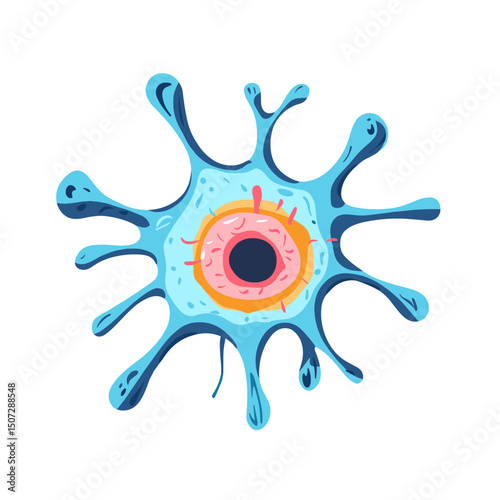 Detailed Neuron Cell Illustration with Blue Exterior and Pink Interior Detailing on a White Background in Flat Style