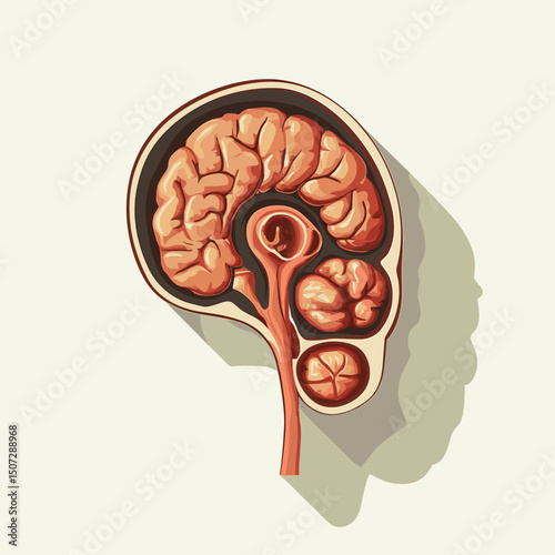 Detailed Pixel Art Illustration of a Brain Cross Section on Cream Background