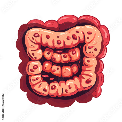 Detailed Pixel Art Illustration of a Pink Human Colon with Open Interior on White Background