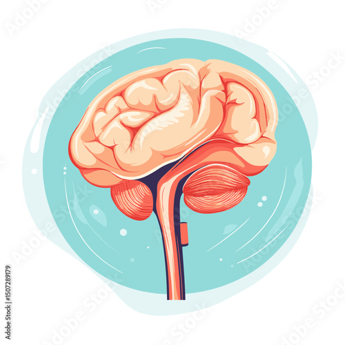 Detailed Pixel Art Illustration of Human Brain Anatomy on Light Blue Background
