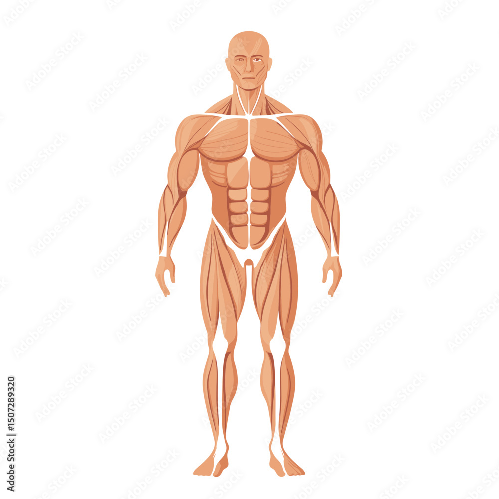 Fototapeta premium Detailed Pixel Art Illustration of Human Muscular System Anatomy on a White Background