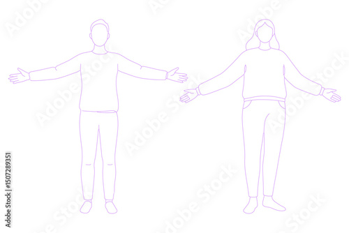 person standing with arms open wide pose lineart illustration