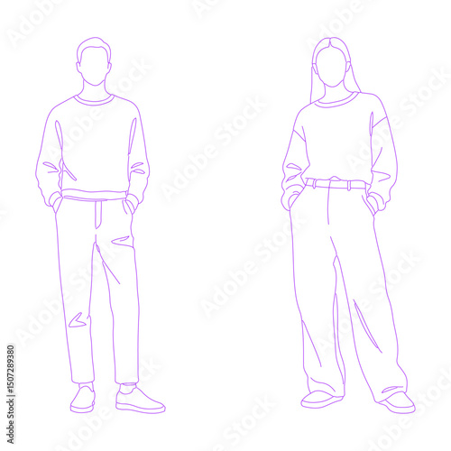 person Standing with hands in pockets pose ineart illustration